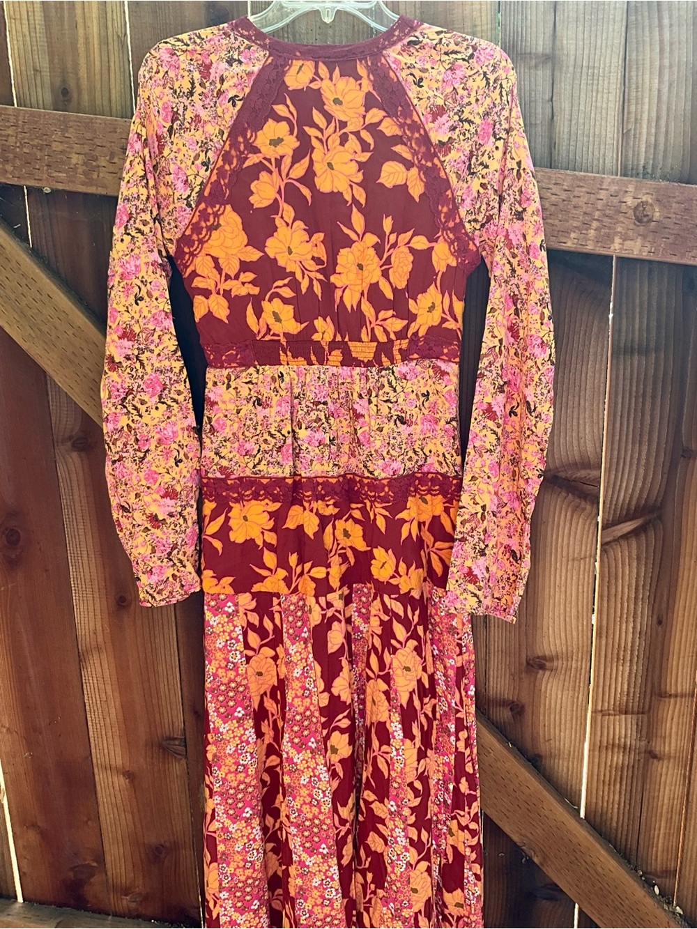 New Free People Floral Print Boho Maxi Dress lace trim XS $168 - Picture 6 of 8